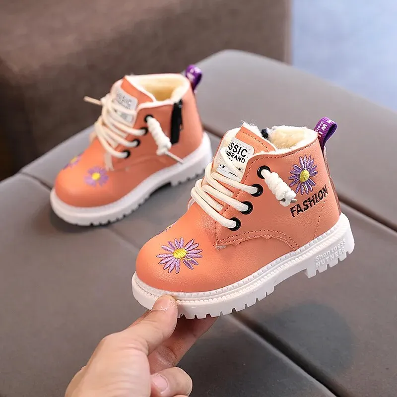 Baby/Kids Girls Boys PU Leather Lace-Up Ankle Boots