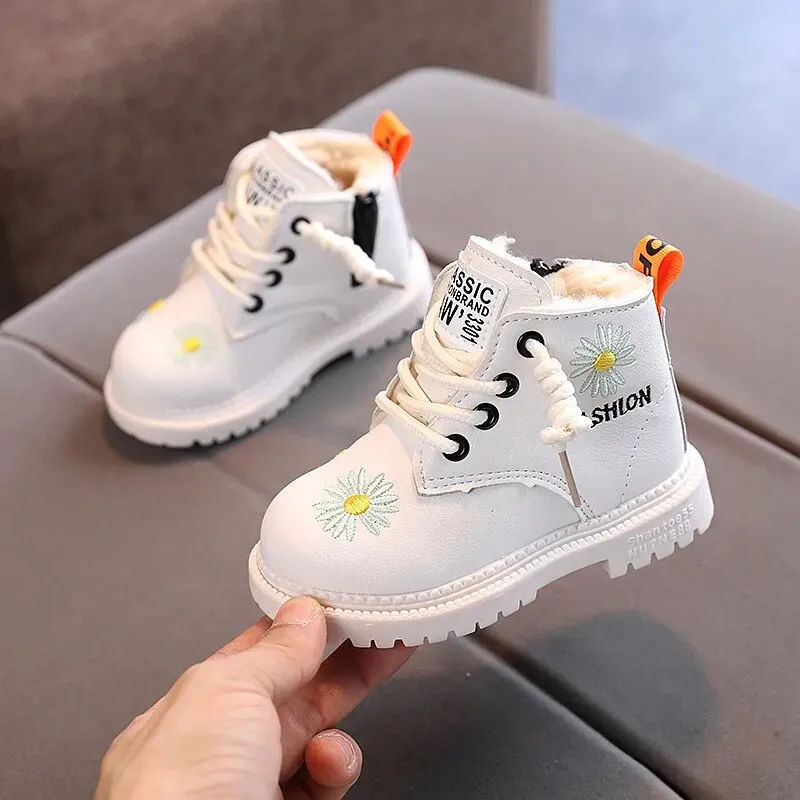 Baby/Kids Girls Boys PU Leather Lace-Up Ankle Boots