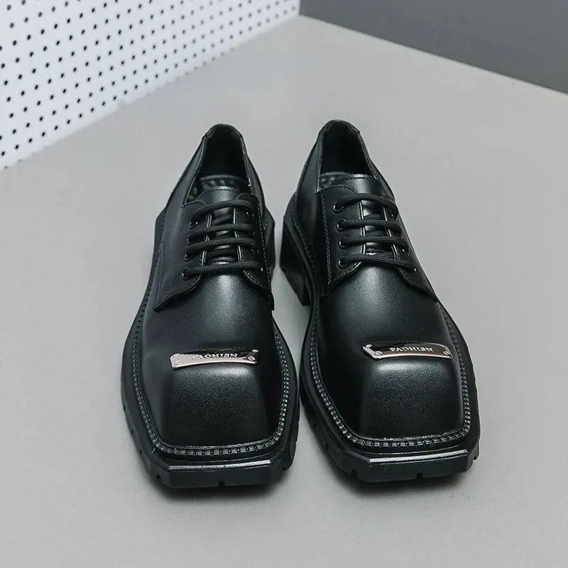 Black Leather Square-Toe Men's Shoes