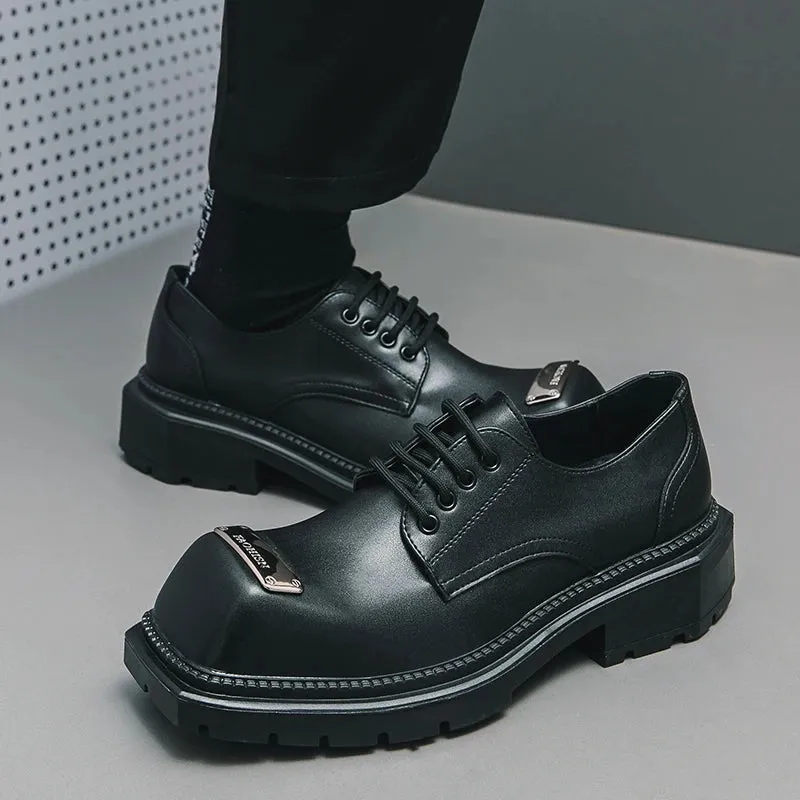 Black Leather Square-Toe Men's Shoes