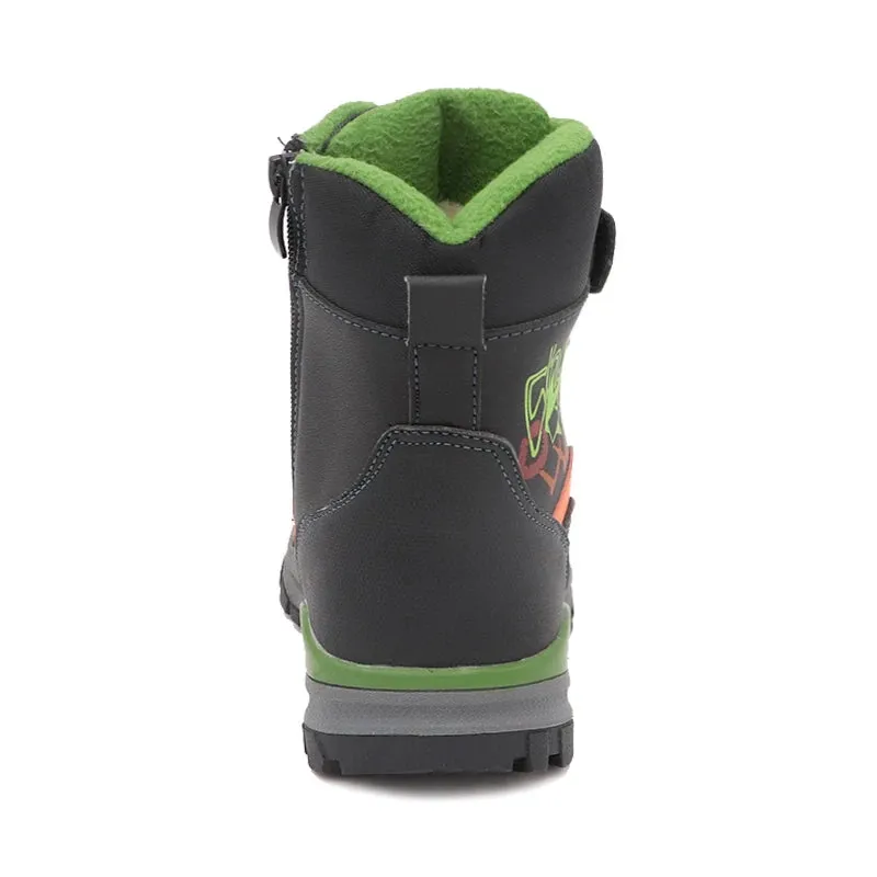 Boys Mid-Calf Black Leather And Rubber Winter Shoes