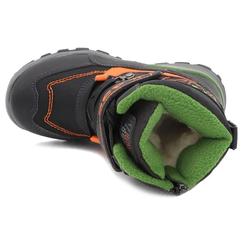 Boys Mid-Calf Black Leather And Rubber Winter Shoes