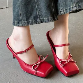 Butterfly-Knot Square Toe Pumps – Chic Thin Heeled Shoes for Women