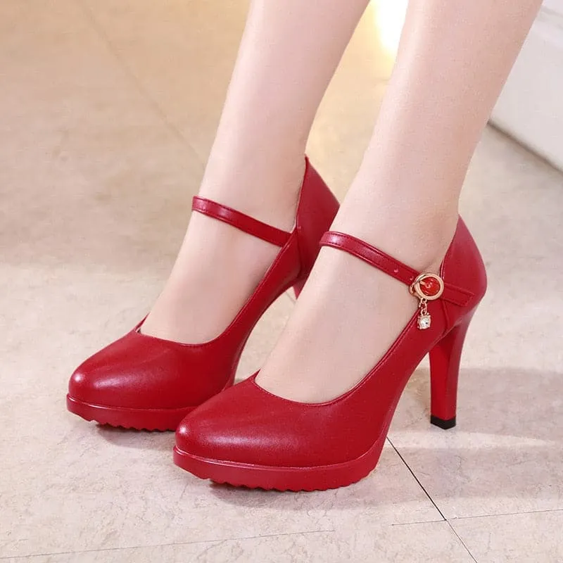 CABRINA Design Women's Stylish Elegant Fashion Red Buckle Design Pumps Dress Shoes