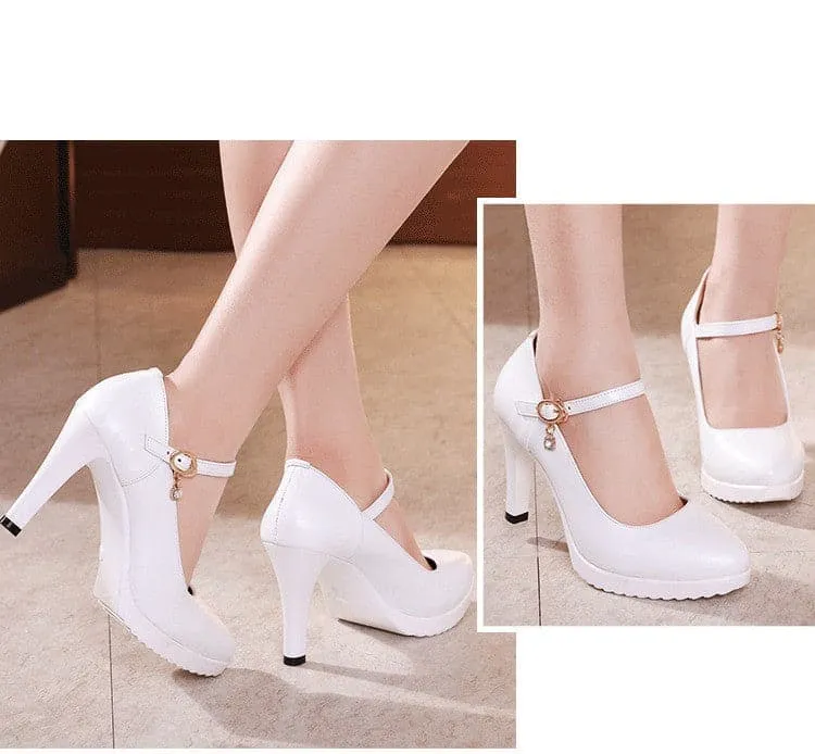 CABRINA Design Women's Stylish Elegant Fashion Red Buckle Design Pumps Dress Shoes