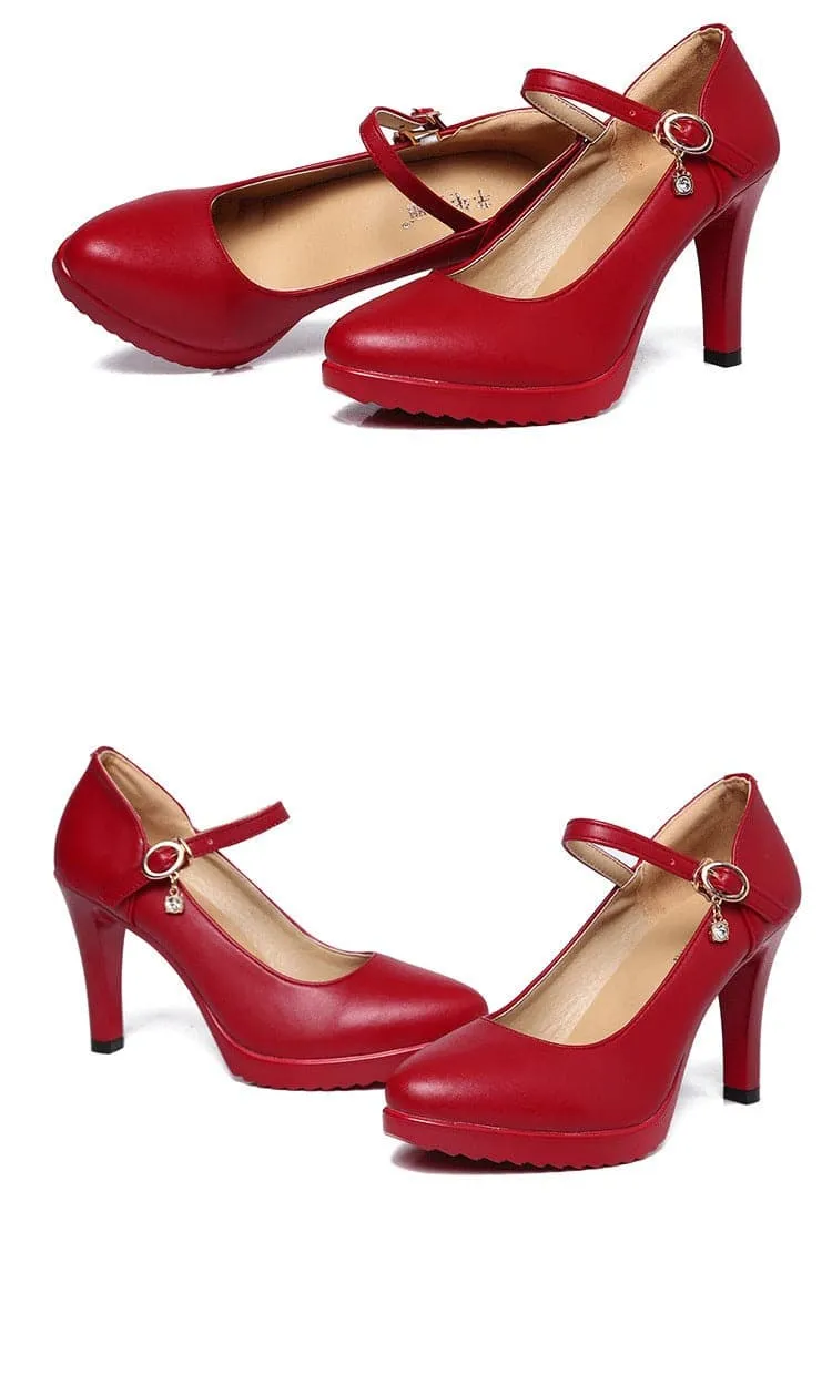 CABRINA Design Women's Stylish Elegant Fashion Red Buckle Design Pumps Dress Shoes