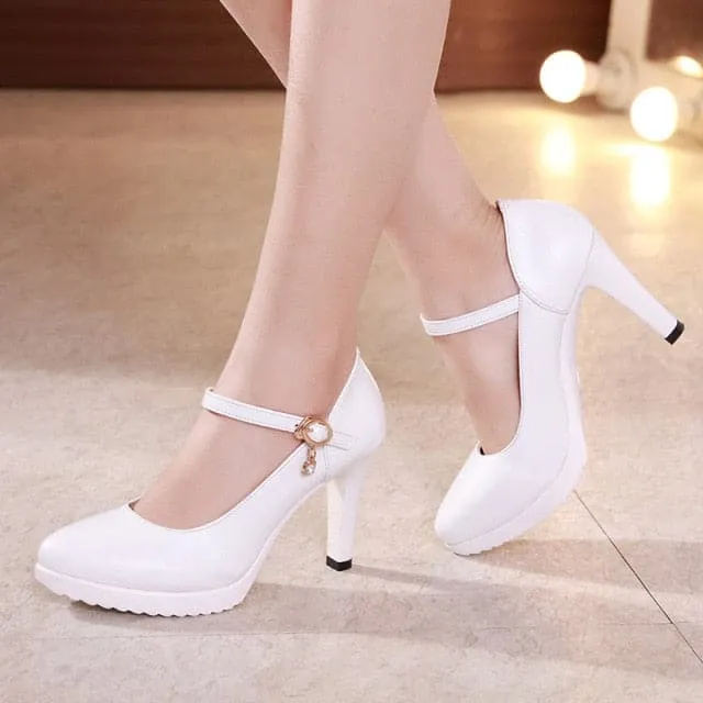 CABRINA Design Women's Stylish Elegant Fashion Red Buckle Design Pumps Dress Shoes