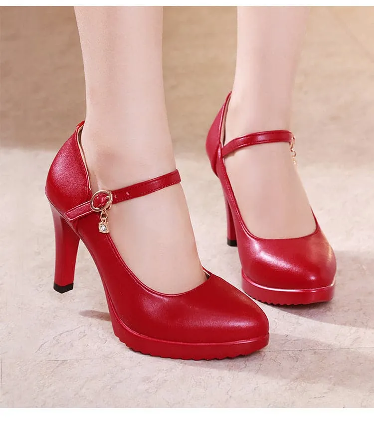 CABRINA Design Women's Stylish Elegant Fashion Red Buckle Design Pumps Dress Shoes
