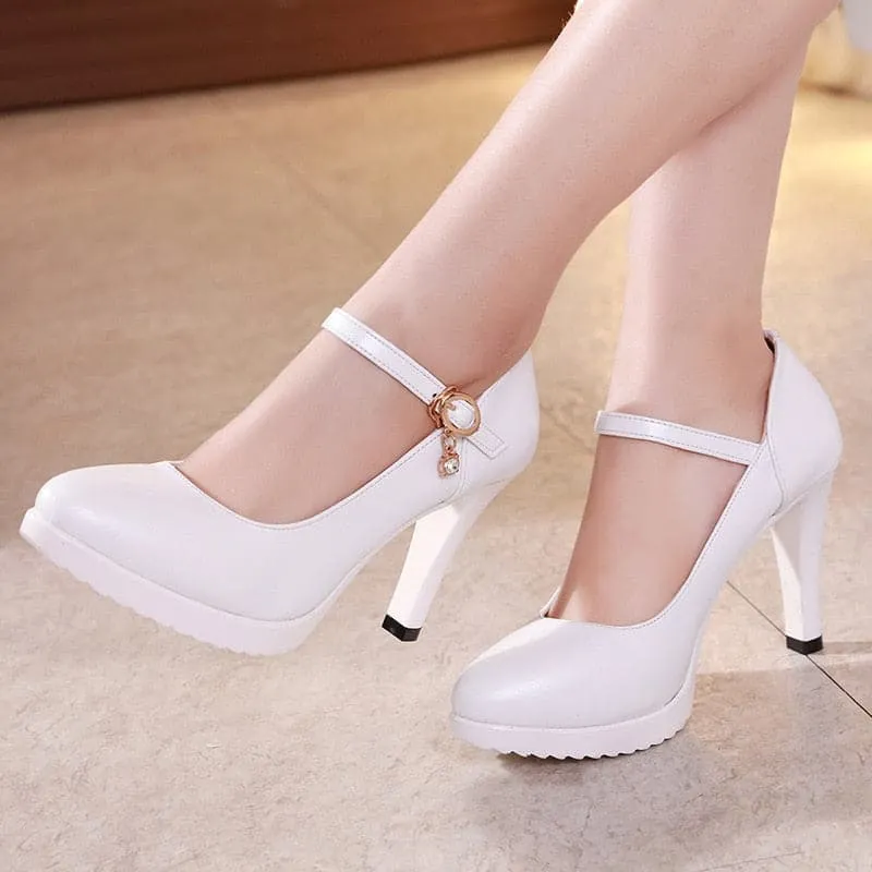 CABRINA Design Women's Stylish Elegant Fashion Red Buckle Design Pumps Dress Shoes