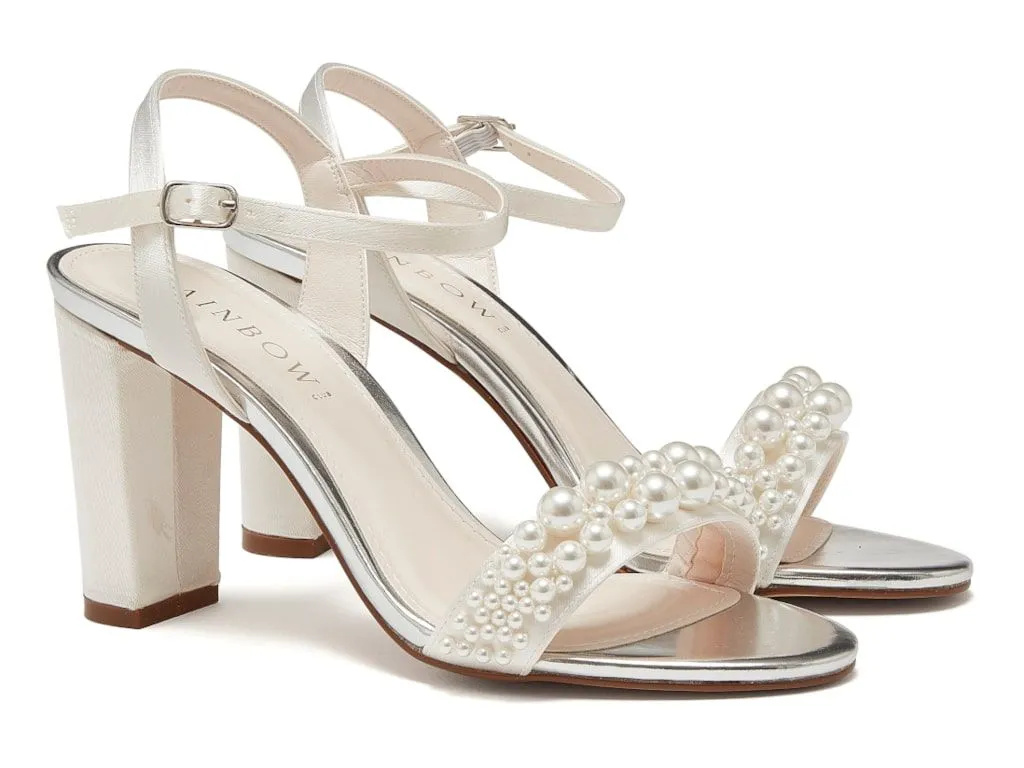 Clara Ivory Pearl Bridal Sandals | Rainbow Club Shoes
