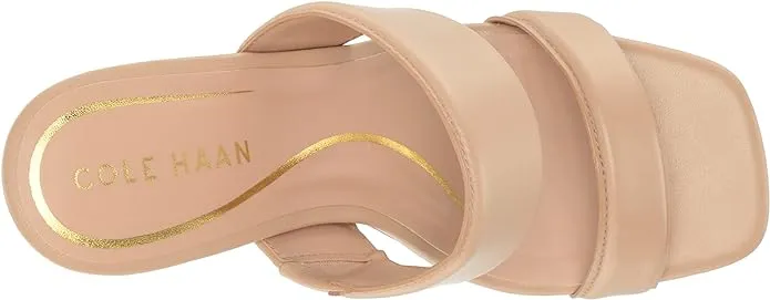 Cole Haan Reina Two-Band Brush Leather Slip On Open Toe Block Heeled Sandals