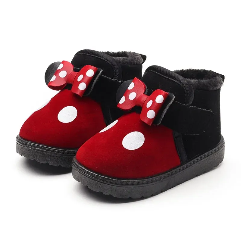 Cute Girls Casual Warm Shoes With Bow And Polka Dots