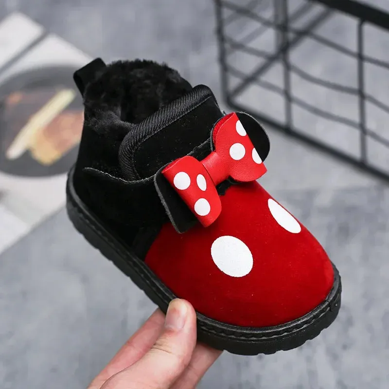Cute Girls Casual Warm Shoes With Bow And Polka Dots