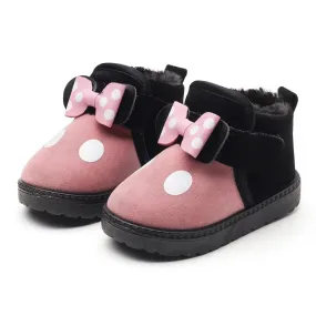 Cute Girls Casual Warm Shoes With Bow And Polka Dots
