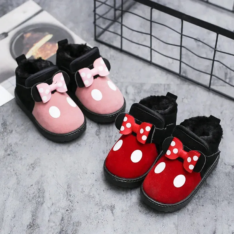 Cute Girls Casual Warm Shoes With Bow And Polka Dots