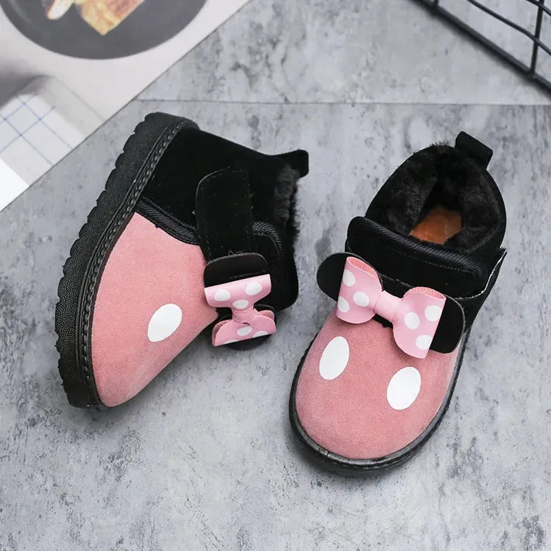 Cute Girls Casual Warm Shoes With Bow And Polka Dots