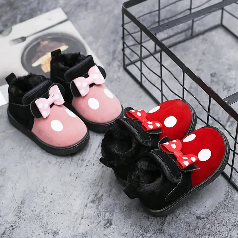 Cute Girls Casual Warm Shoes With Bow And Polka Dots