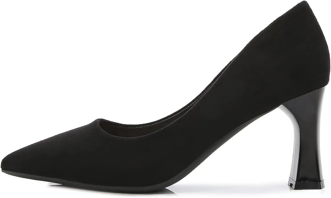 Hee grand Women Heels Slip On Chunky High Heels Black Work Heels Comfort Dress Pumps