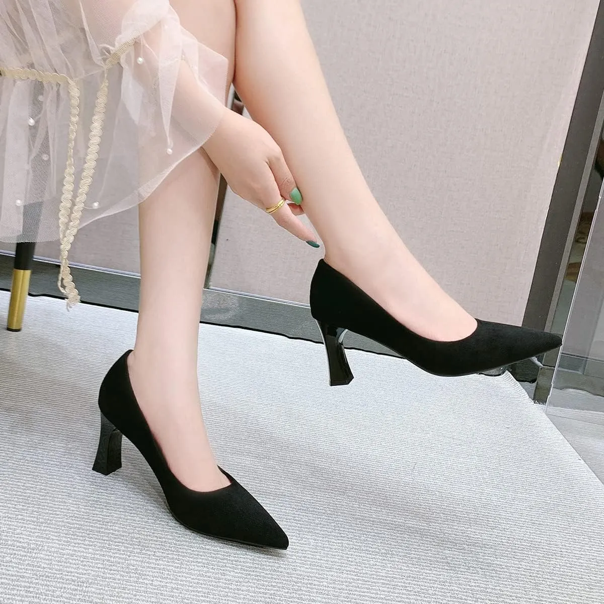 Hee grand Women Heels Slip On Chunky High Heels Black Work Heels Comfort Dress Pumps