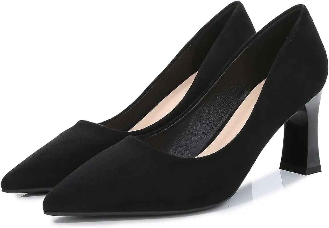 Hee grand Women Heels Slip On Chunky High Heels Black Work Heels Comfort Dress Pumps