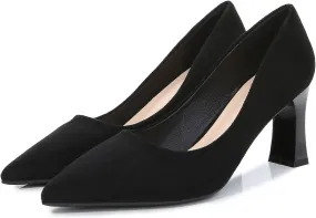 Hee grand Women Heels Slip On Chunky High Heels Black Work Heels Comfort Dress Pumps