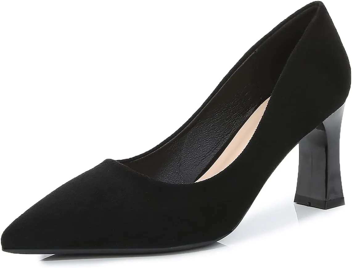 Hee grand Women Heels Slip On Chunky High Heels Black Work Heels Comfort Dress Pumps