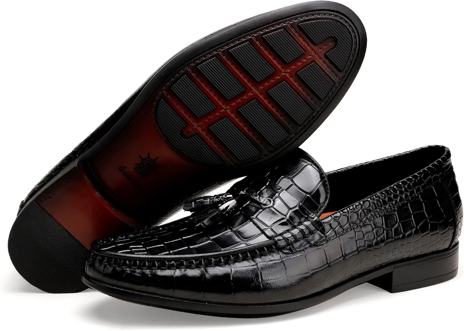 Leather Classic Tassels Loafer for Mens, Fashion Alligator Printed Tassel Dress Shoes Business Wedding Slip-on Penny Loafer Party Shoes for Men