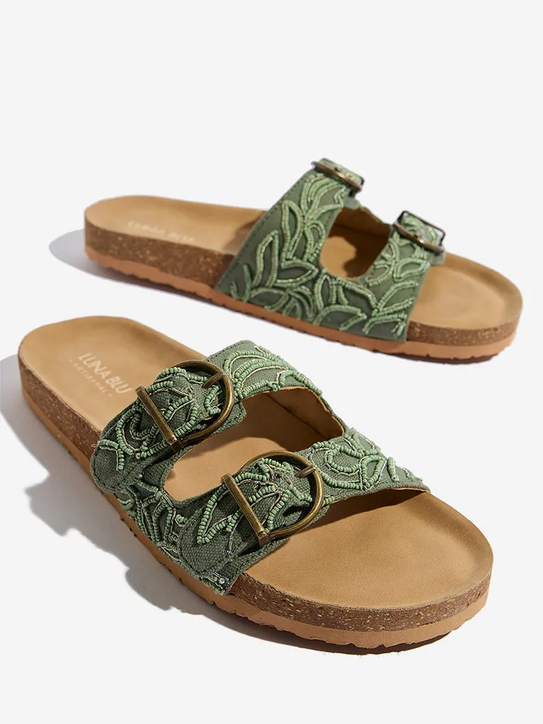 LUNA BLU Sage Embellished Dual-Strap Slip-On Sandals