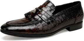 Men's Leather Penny Loafers, Casual Alligator Pattern Business Dress Shoes Slip on Driving Moccasins Loafer Shoes for Mens