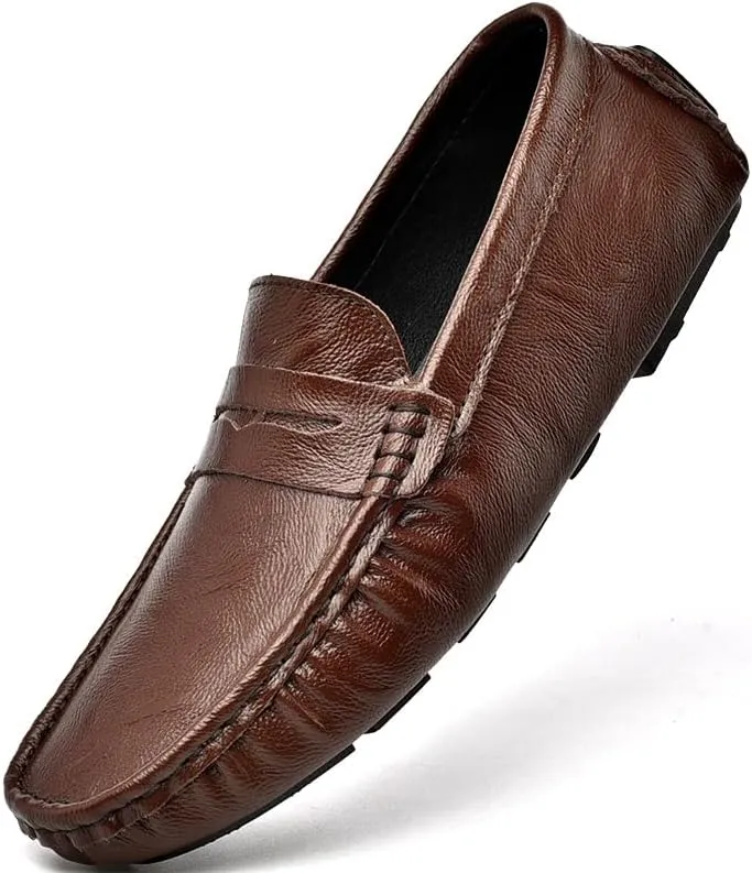 Mens Loafers Embossed Leather Penny Driving Loafers Moccasins Shoes Slip Resistant Lightweight Flexible Wedding Slip-on