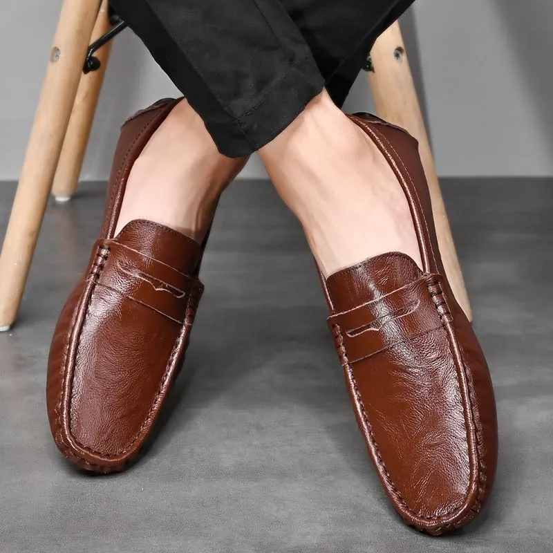 Mens Loafers Embossed Leather Penny Driving Loafers Moccasins Shoes Slip Resistant Lightweight Flexible Wedding Slip-on