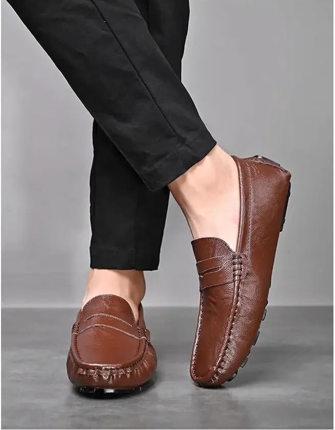 Mens Loafers Embossed Leather Penny Driving Loafers Moccasins Shoes Slip Resistant Lightweight Flexible Wedding Slip-on