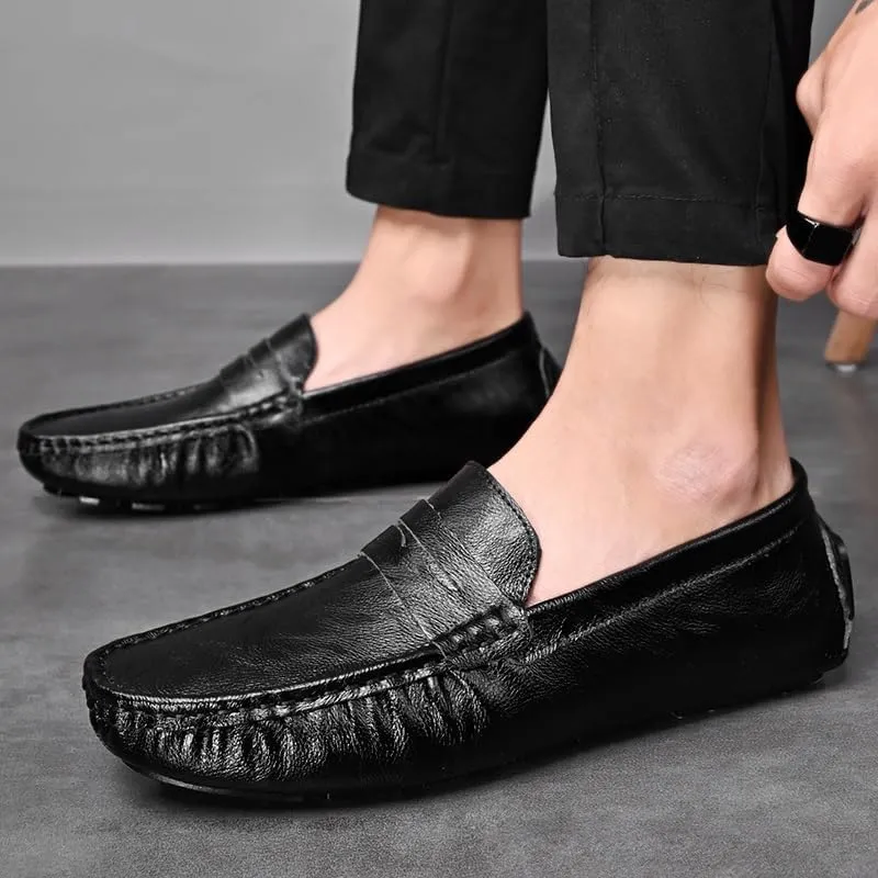 Mens Loafers Embossed Leather Penny Driving Loafers Moccasins Shoes Slip Resistant Lightweight Flexible Wedding Slip-on