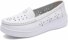 MSYINGL Women's Nursing Shoes,Waterproof Slip-Resistant Healthcare Restaurant Hospital Work Teacher Lightweight Leather Loafers
