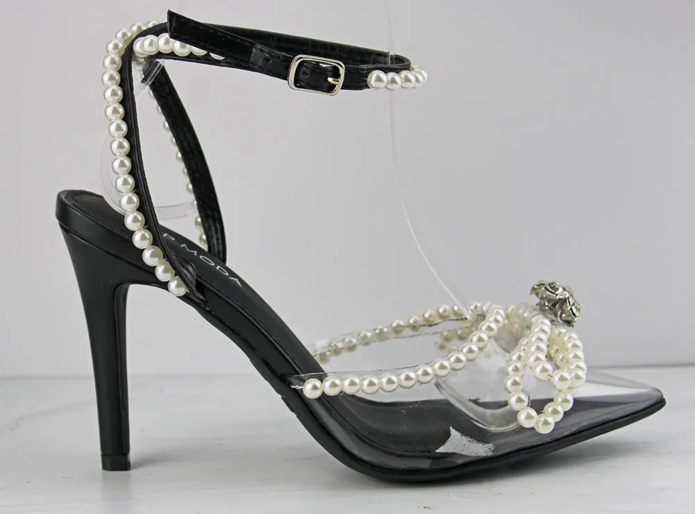 Parson 25 Womens Clear Closed Toe Pearl & Rhinestone Dress Heels