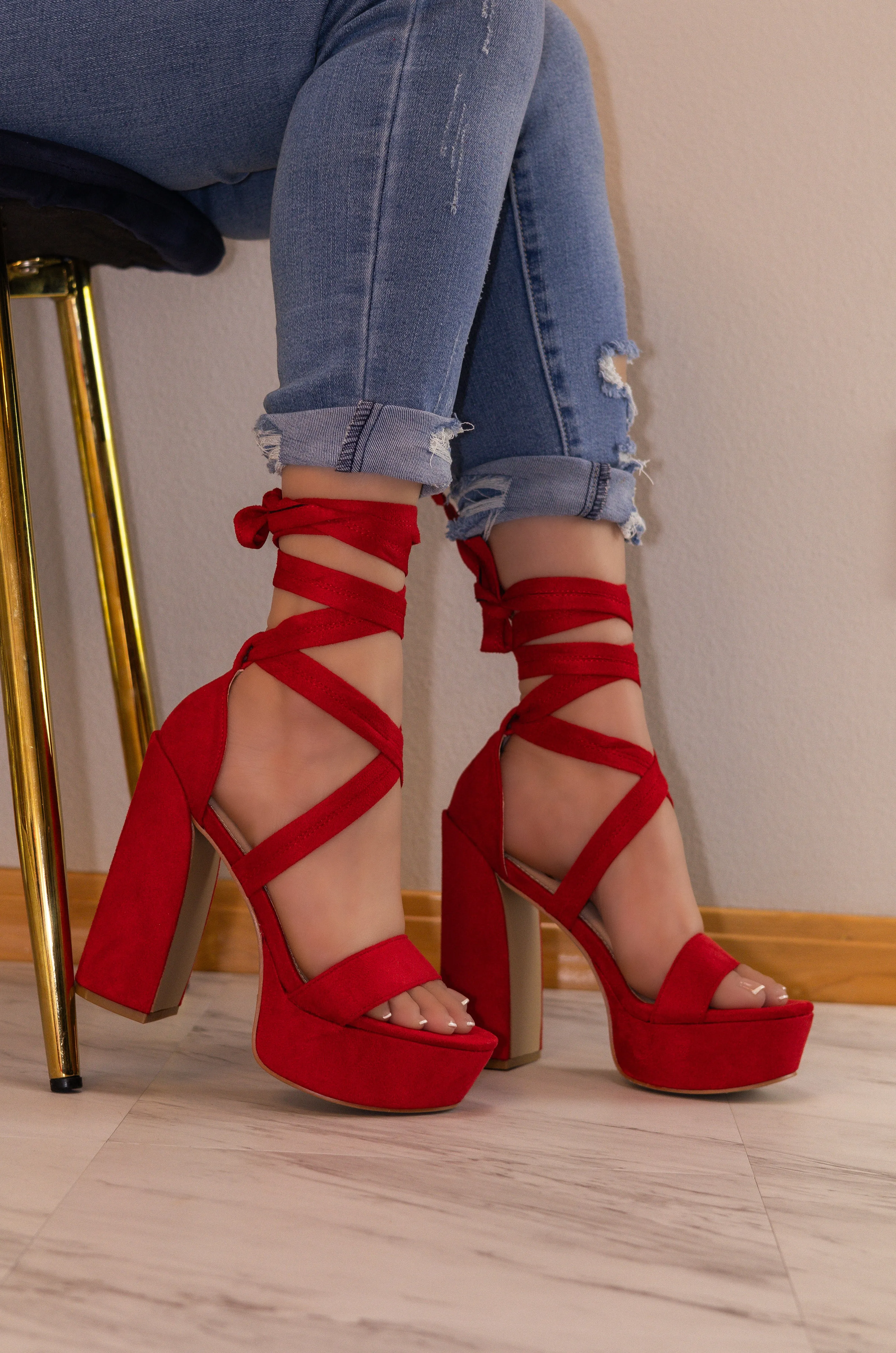 Portland - Lace Up Platform Block High Heels