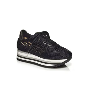 SOFTWAVES STRIPED PLATFORM SNEAKER IN BLACK