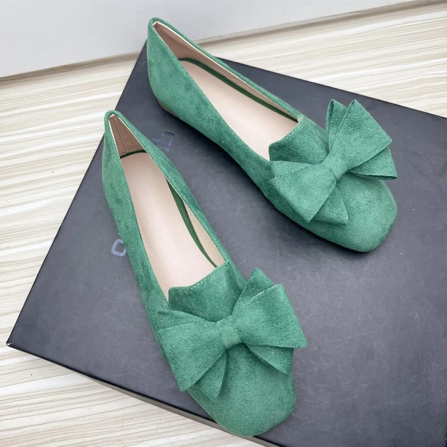 Stunner Ballet Flats for Women Fashion Square Toe Bowknot Flats Comfortable Dress Flats Casual Slip On Work Flats