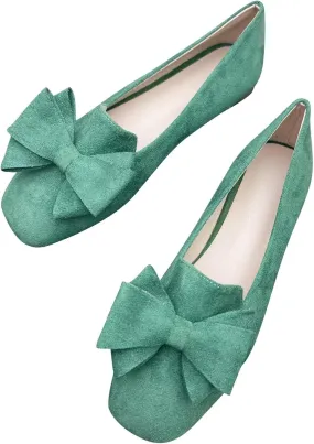 Stunner Ballet Flats for Women Fashion Square Toe Bowknot Flats Comfortable Dress Flats Casual Slip On Work Flats