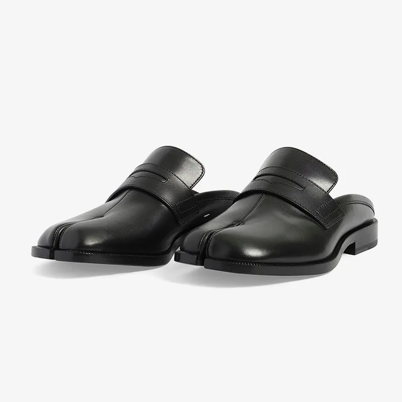 Stylish Black Leather Tabi Sandals