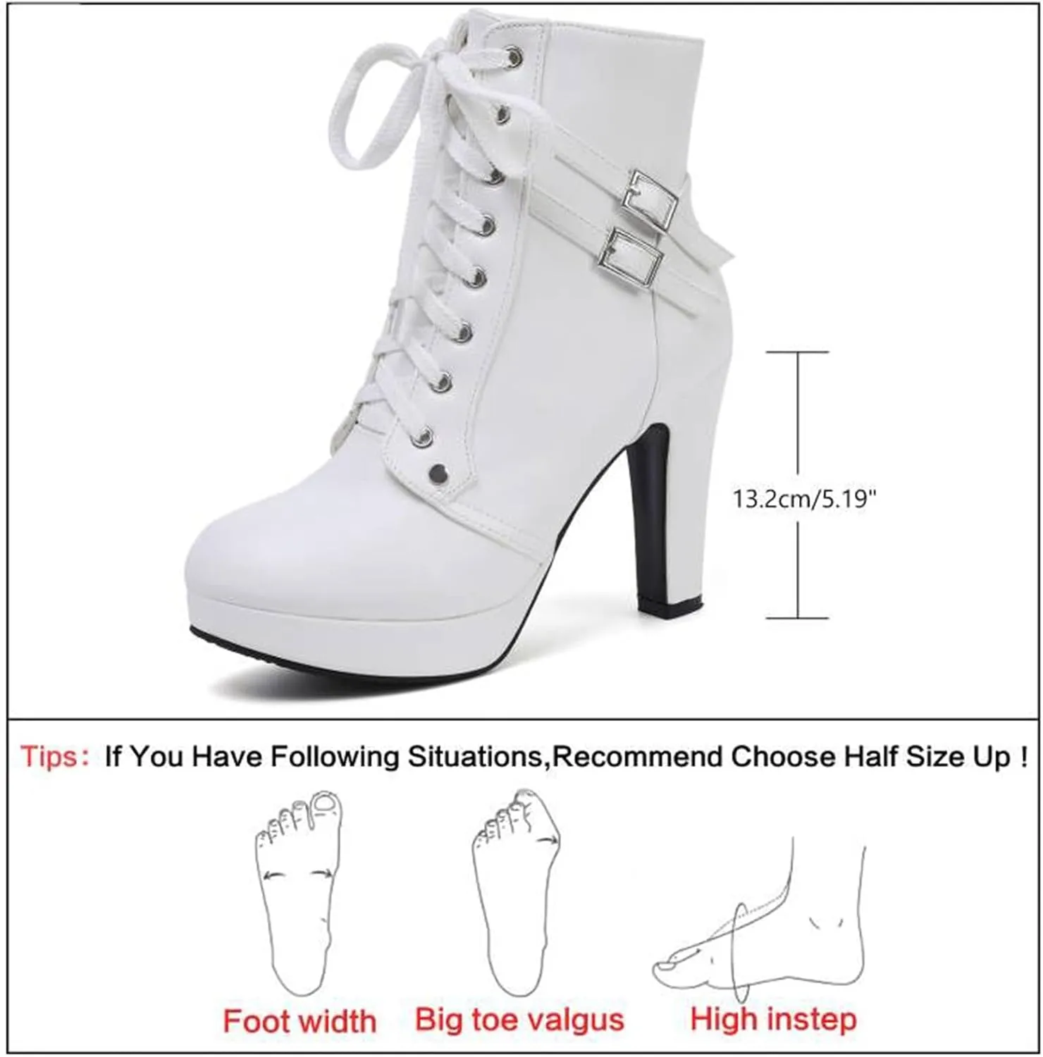Susanny High Heel Boots for Women,Womens Platform Boot Heels Sexy Round Toe Lace UP High Heels Mid Calf Boots