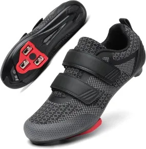 Unisex Road Bike Cycling Shoes Compatible with Peloton Shimano SPD Bike Riding Shoes for Men Women, 3 Straps, Pre-Installed Delta Cleats for Indoor Outdoor Cycling Biking