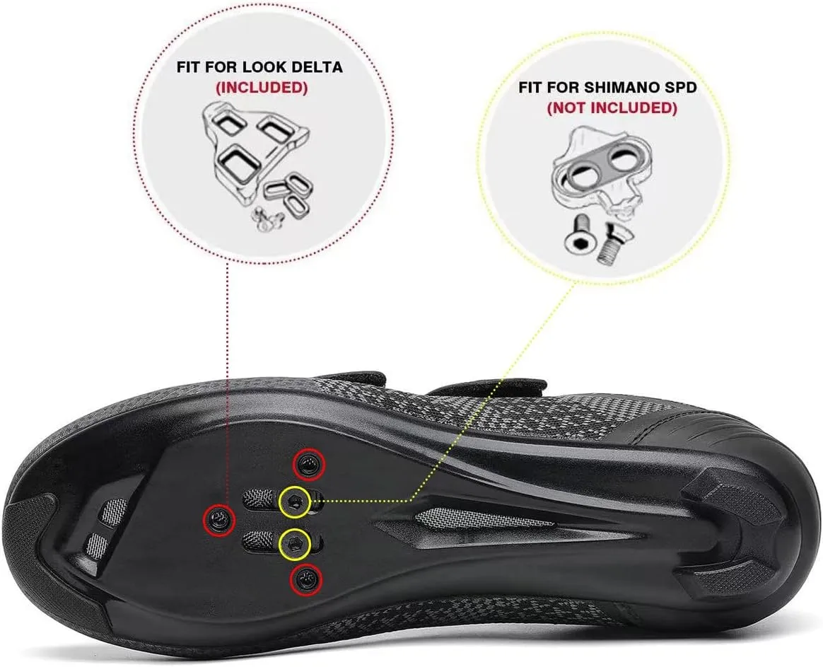 Unisex Road Bike Cycling Shoes Compatible with Peloton Shimano SPD Bike Riding Shoes for Men Women, 3 Straps, Pre-Installed Delta Cleats for Indoor Outdoor Cycling Biking