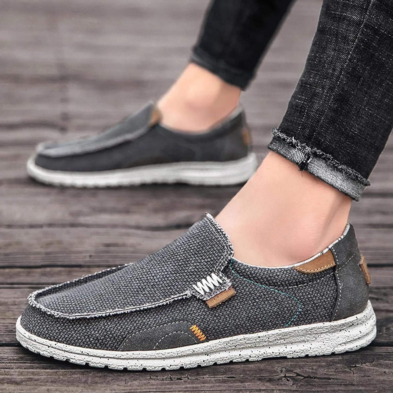 Veslexth Men's Casual Canvas Loafers Slip on Sneakers Deck Comfort Outdoor Fashion for Indoor Travel Walking Shoes
