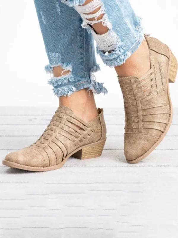 Vintage Solid Color Chunky heels Shoes