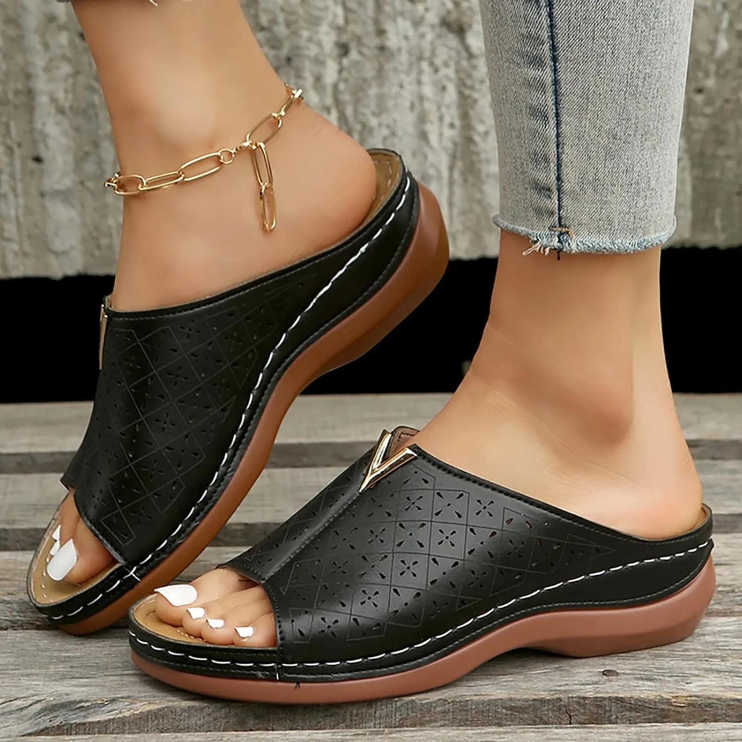 Wedge Sandals for Women 2024 Fashion Women Summer Solid Wedges Breathable Slip On Open Toe Sandals Comfortable Beach