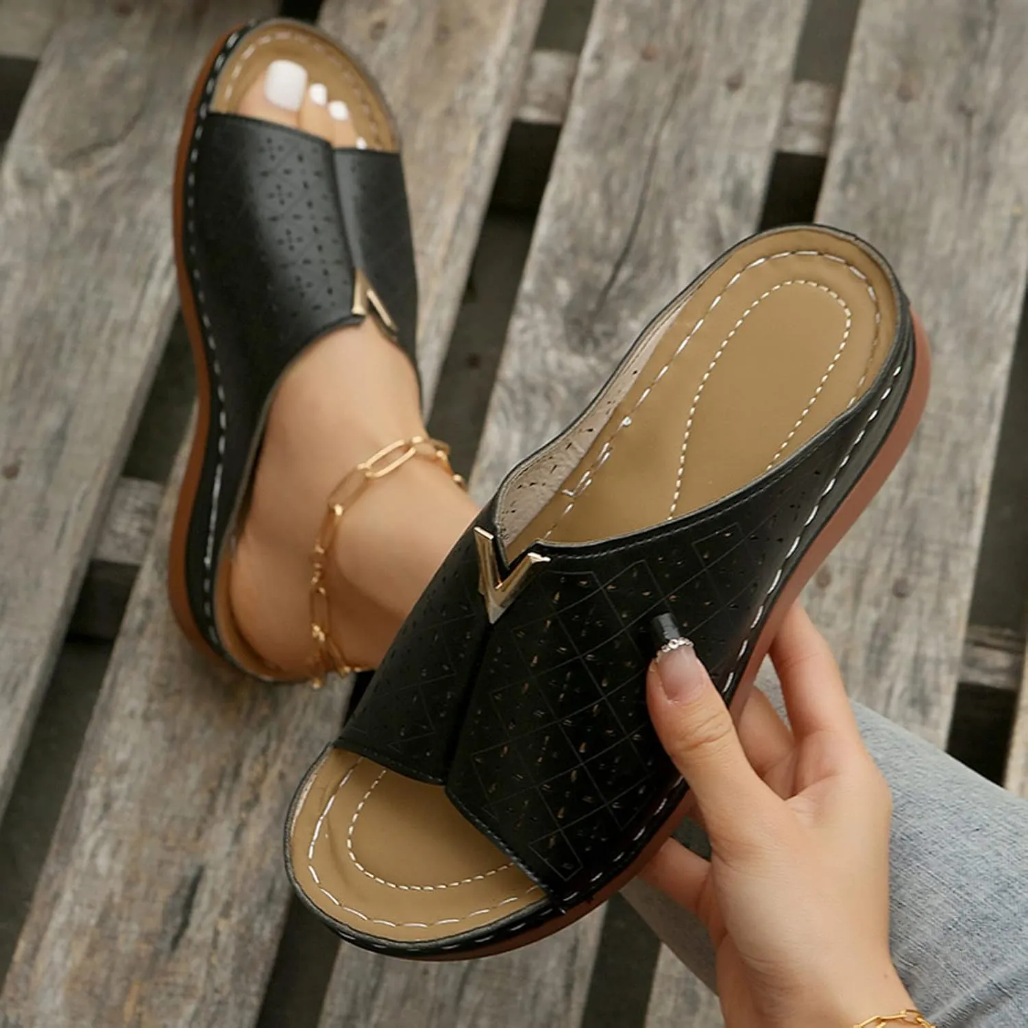 Wedge Sandals for Women 2024 Fashion Women Summer Solid Wedges Breathable Slip On Open Toe Sandals Comfortable Beach