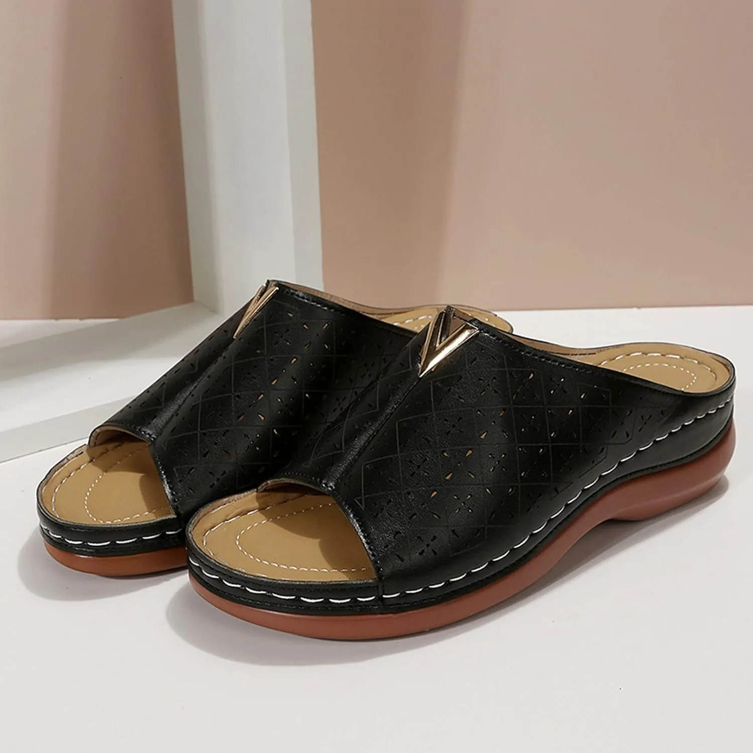 Wedge Sandals for Women 2024 Fashion Women Summer Solid Wedges Breathable Slip On Open Toe Sandals Comfortable Beach