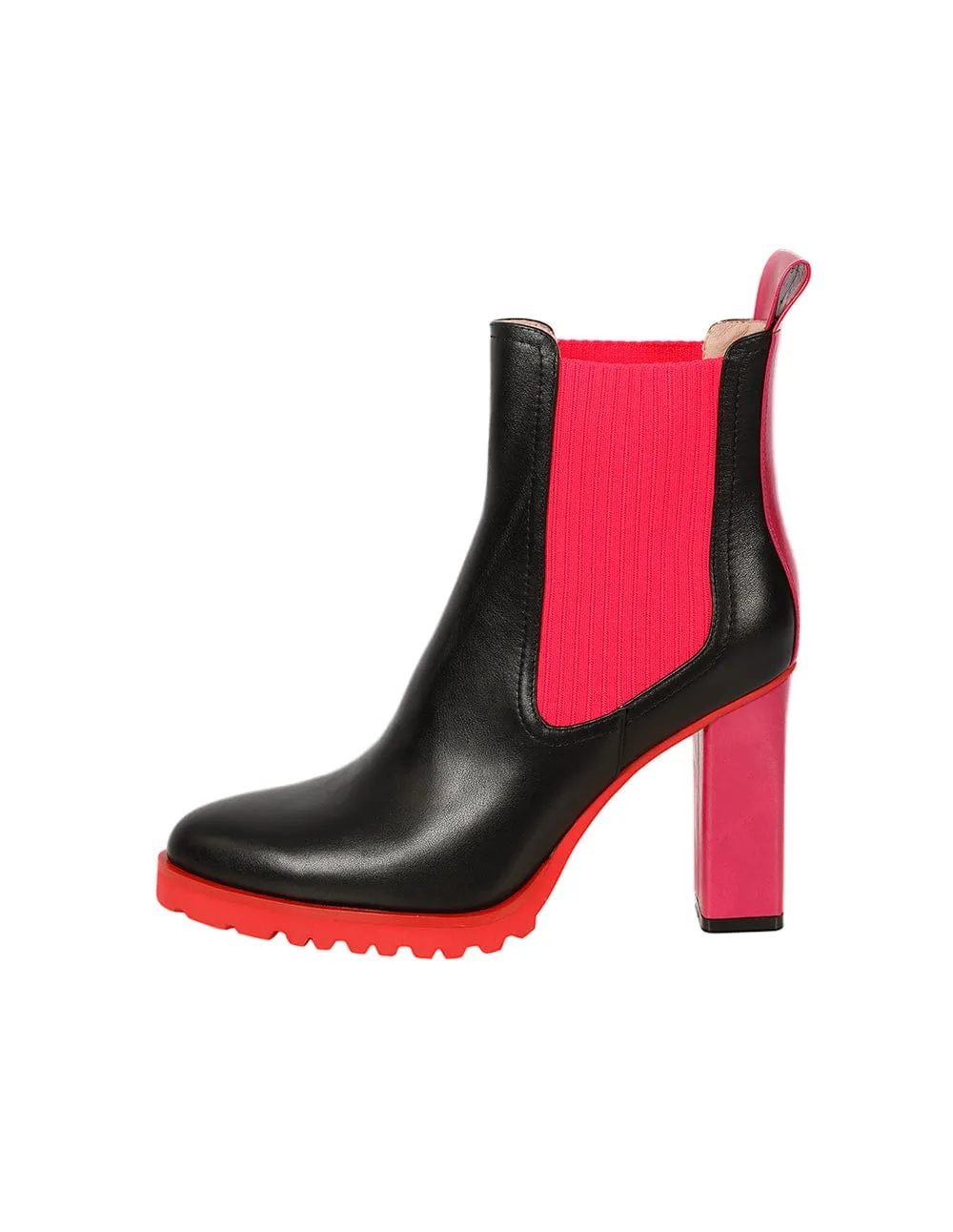 Women Black Leather With Knitted Blocking High-Heel Australian Boots