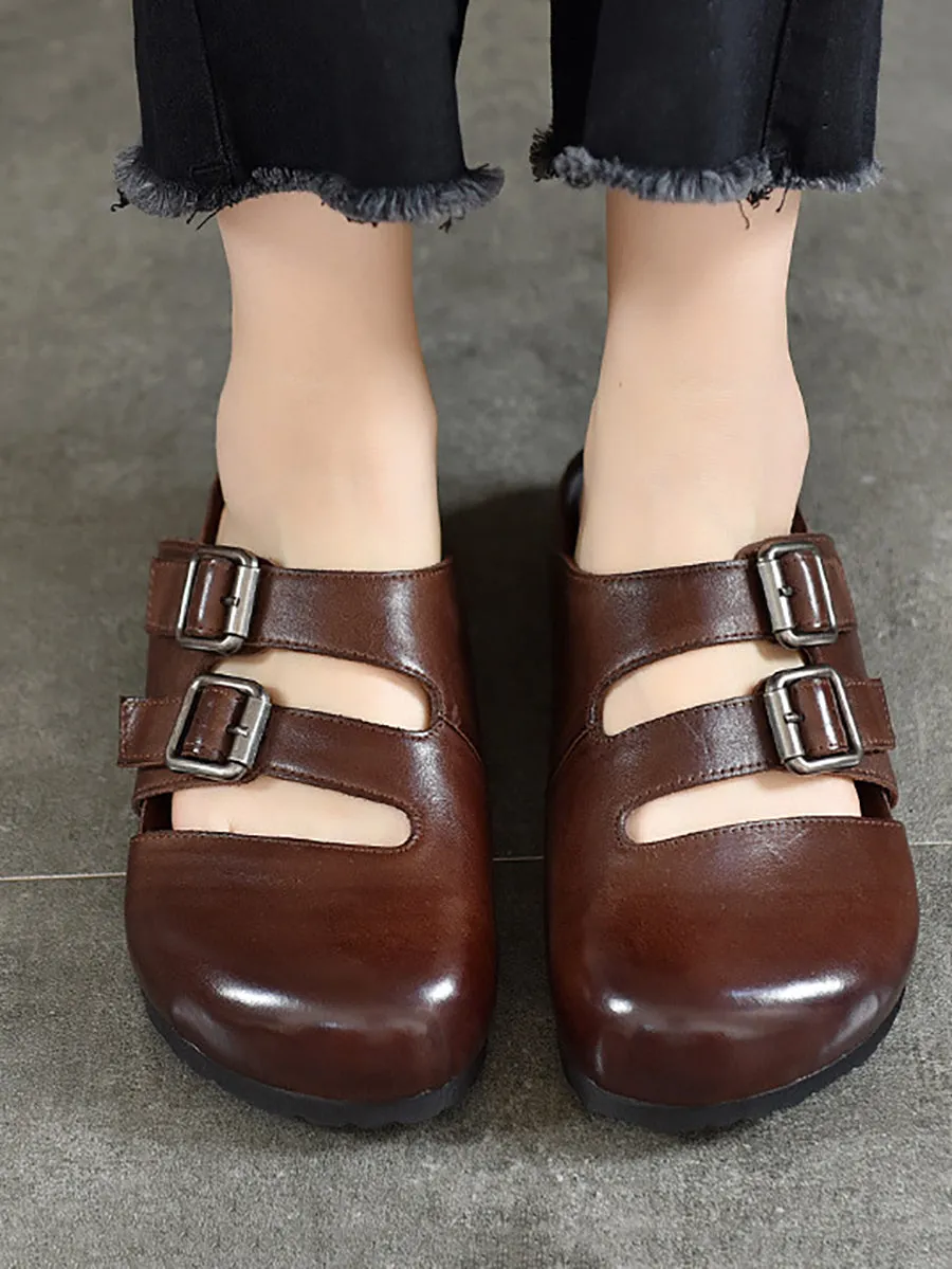 Women Summer Solid Leather Flat Birkenstock Slippers UI1024